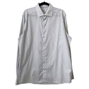 Eton Dress Shirt Mens Size‎ 17 43 White Blue Contemporary Check Preppy Cotton